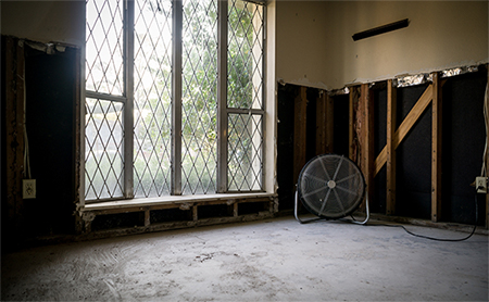 Empty room that is in the drying stages after a flood