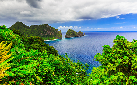 View of the sea and cliffs in Pago Pago, American Samoa